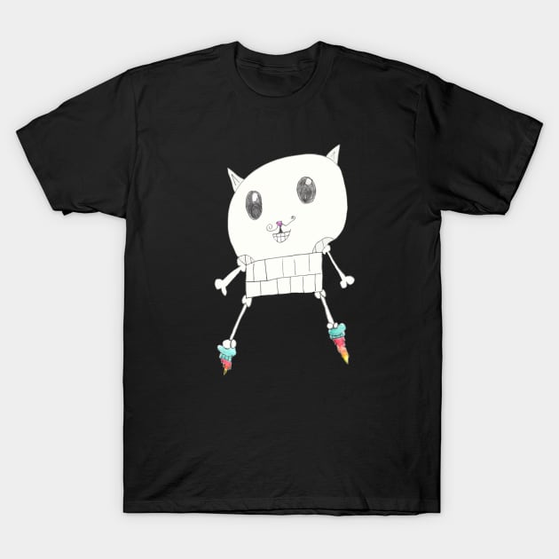 Bones the Rocket-Powered, Mustachioed Skeleton Cat T-Shirt by SchaubDesign